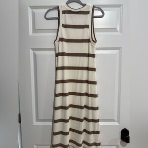 Striped Sleeveless Maxi Dress - Cream and Brown